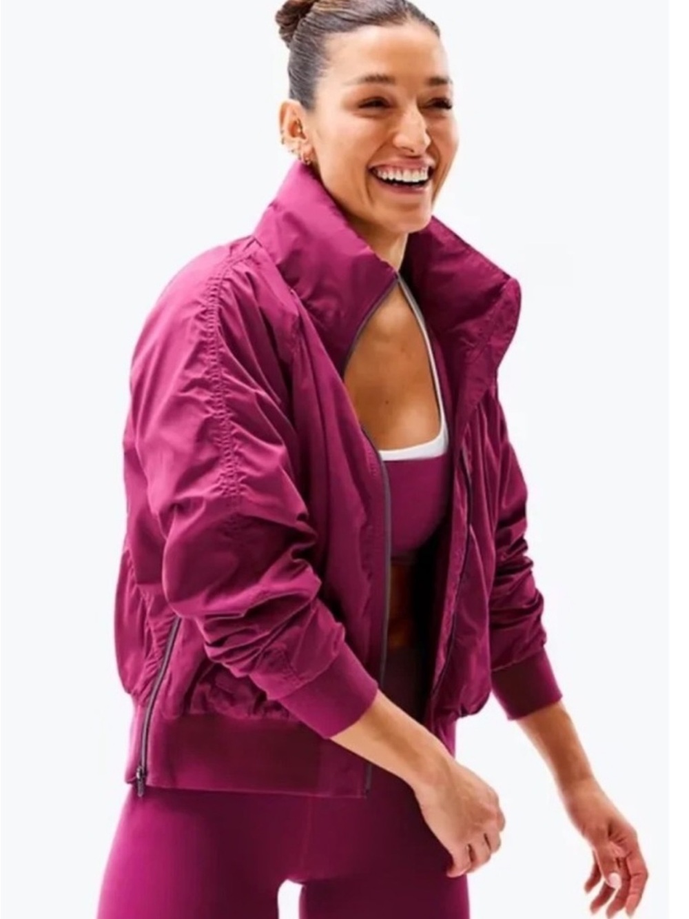 Athleta Jet Set Bomber Jacket in Wild Berry